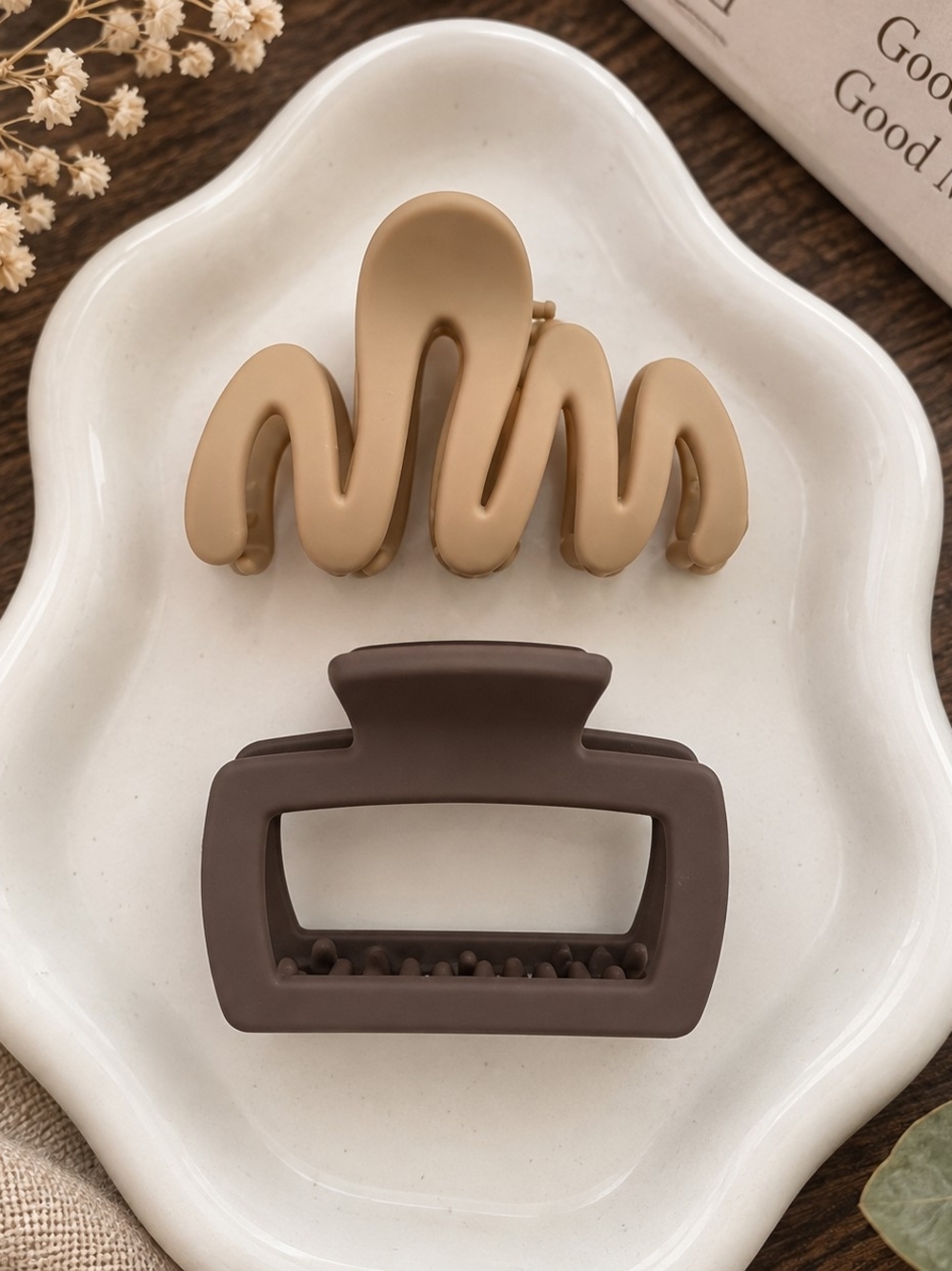 Neutral Matte Beige & Brown Hair Claw Clip Set New